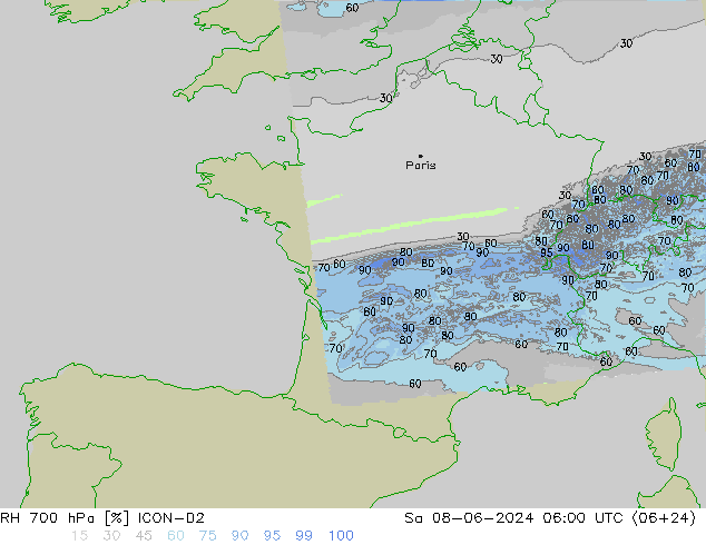 Humidité rel. 700 hPa ICON-D2 sam 08.06.2024 06 UTC