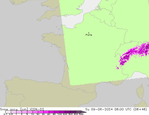 Schneemenge ICON-D2 So 09.06.2024 06 UTC
