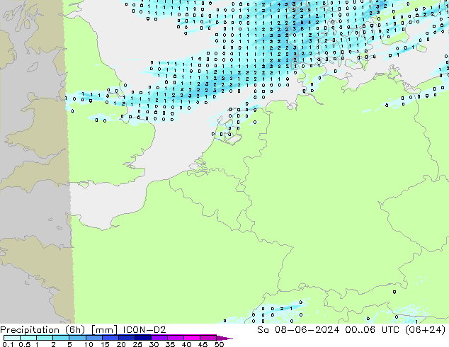 Yağış (6h) ICON-D2 Cts 08.06.2024 06 UTC