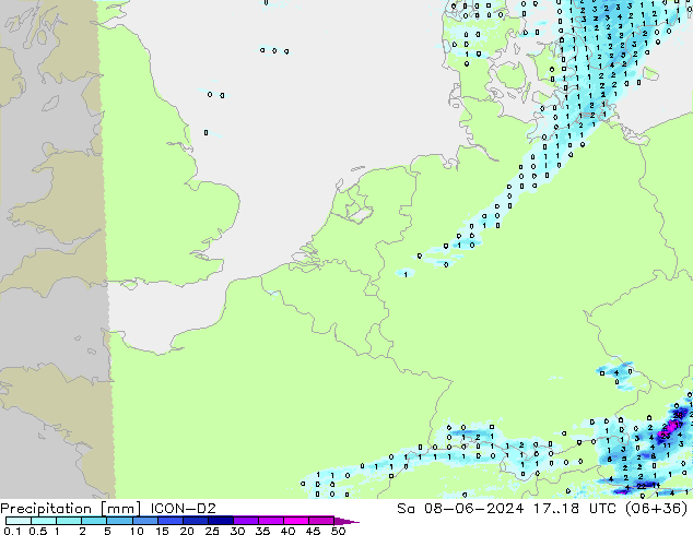 Precipitación ICON-D2 sáb 08.06.2024 18 UTC