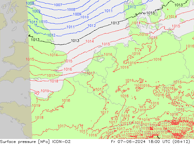 pression de l'air ICON-D2 ven 07.06.2024 18 UTC