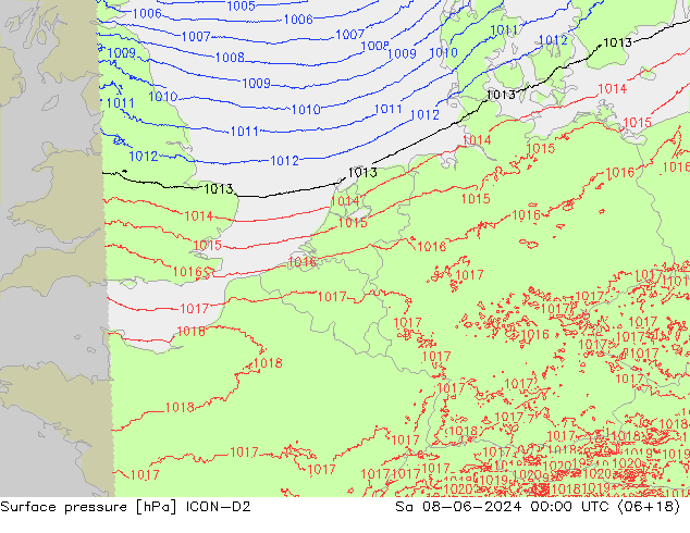 Luchtdruk (Grond) ICON-D2 za 08.06.2024 00 UTC