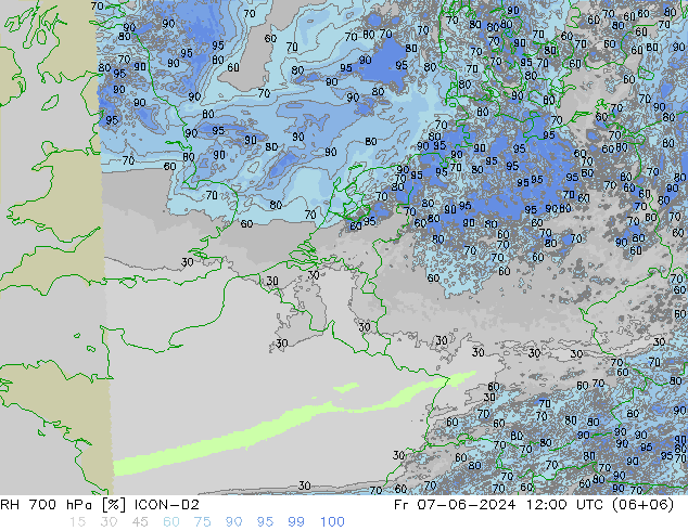 Humidité rel. 700 hPa ICON-D2 ven 07.06.2024 12 UTC