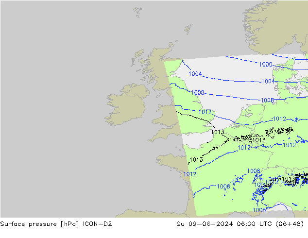 pression de l'air ICON-D2 dim 09.06.2024 06 UTC