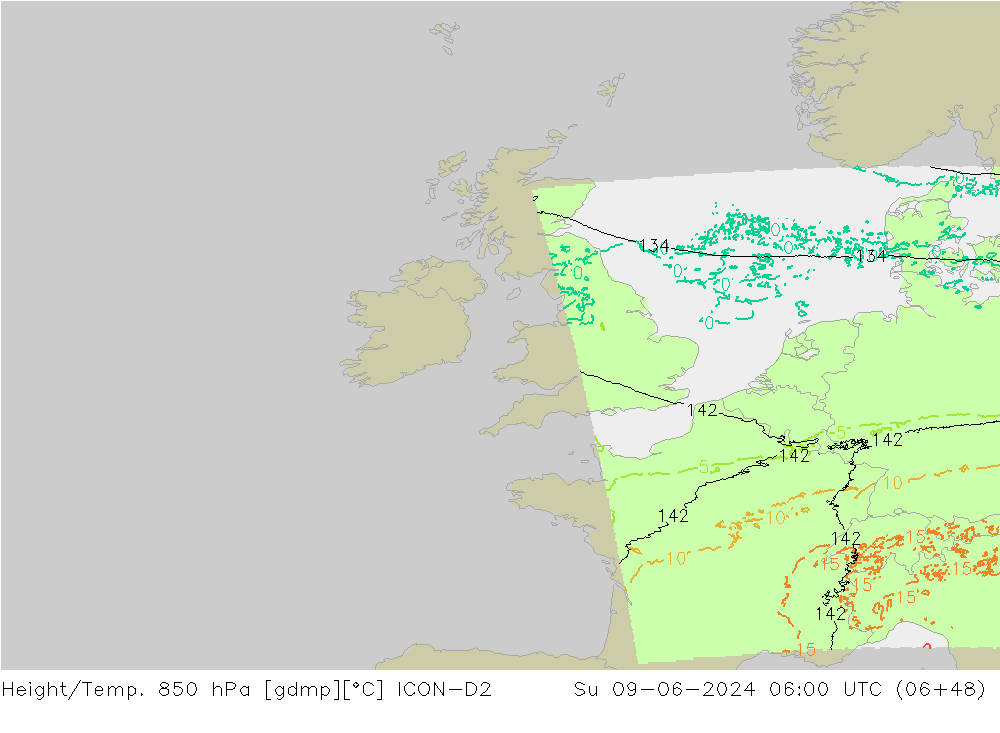 Yükseklik/Sıc. 850 hPa ICON-D2 Paz 09.06.2024 06 UTC