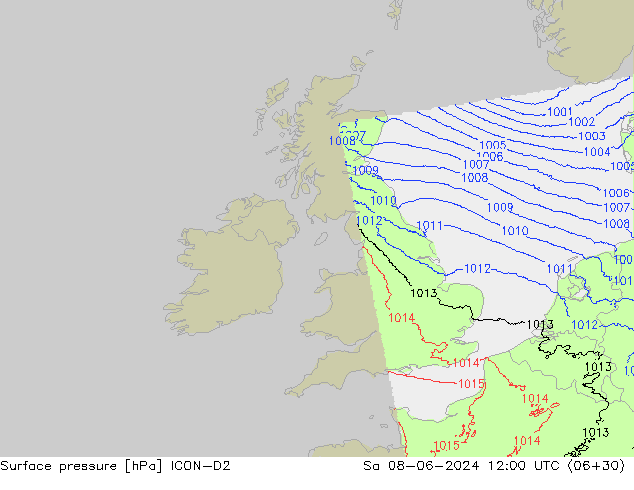 Atmosférický tlak ICON-D2 So 08.06.2024 12 UTC