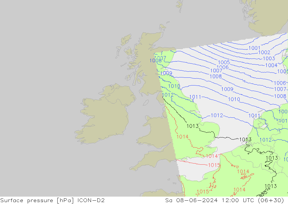 Atmosférický tlak ICON-D2 So 08.06.2024 12 UTC