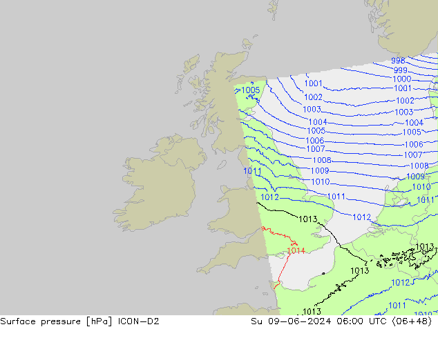 Surface pressure ICON-D2 Su 09.06.2024 06 UTC