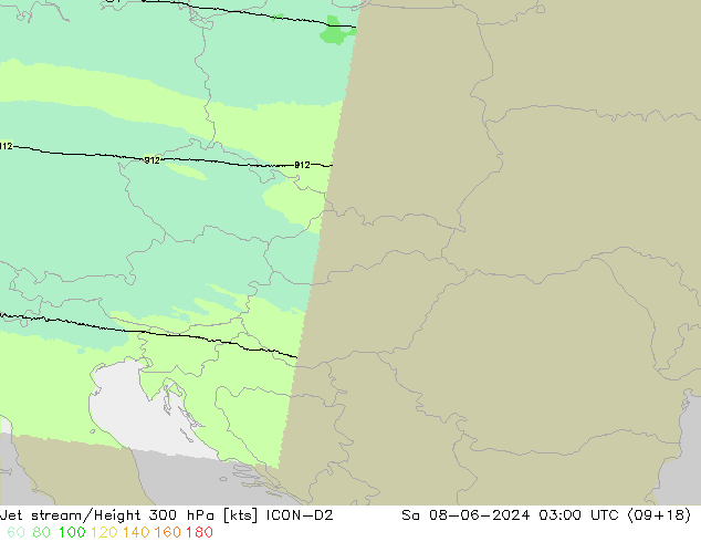 Jet stream/Height 300 hPa ICON-D2 Sa 08.06.2024 03 UTC