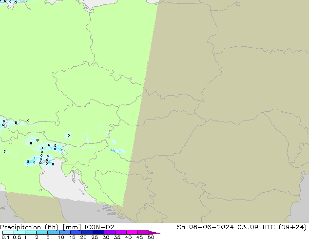 Precipitation (6h) ICON-D2 Sa 08.06.2024 09 UTC