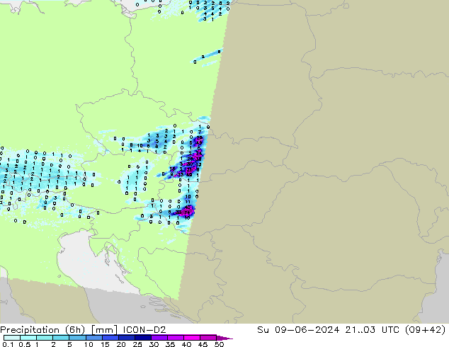 Yağış (6h) ICON-D2 Paz 09.06.2024 03 UTC