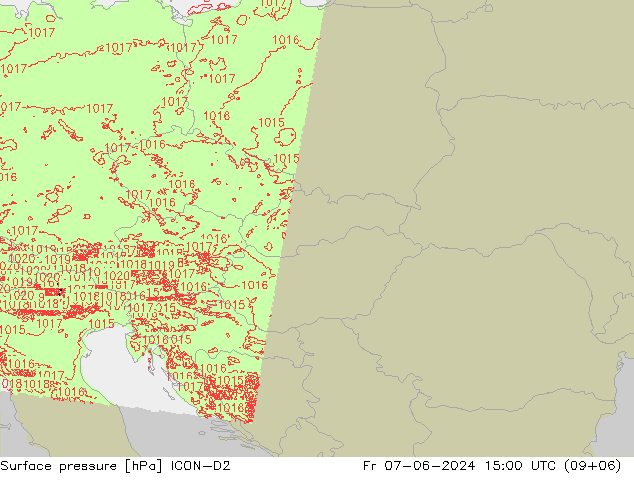 Surface pressure ICON-D2 Fr 07.06.2024 15 UTC