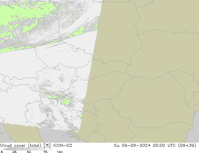 Bulutlar (toplam) ICON-D2 Paz 09.06.2024 00 UTC