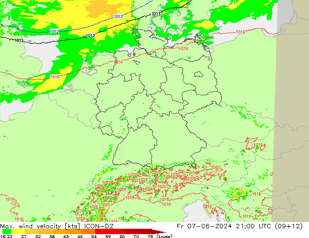 Windböen ICON-D2 Fr 07.06.2024 21 UTC