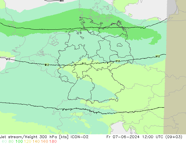 Straalstroom ICON-D2 vr 07.06.2024 12 UTC