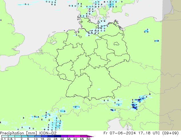 Precipitation ICON-D2 Fr 07.06.2024 18 UTC