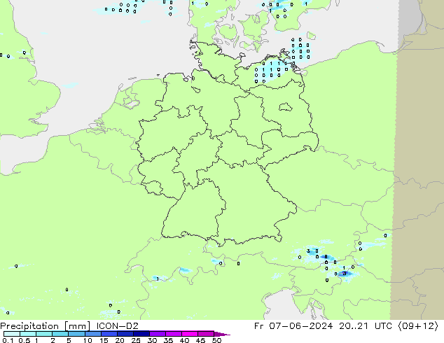 Precipitation ICON-D2 Fr 07.06.2024 21 UTC