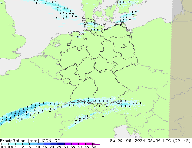 Precipitazione ICON-D2 dom 09.06.2024 06 UTC