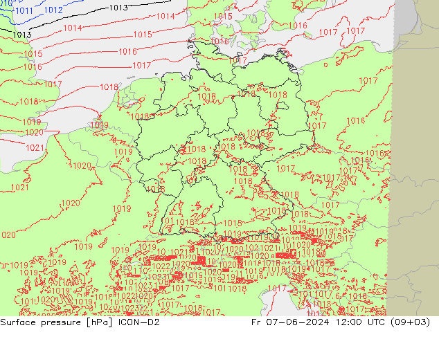 Surface pressure ICON-D2 Fr 07.06.2024 12 UTC