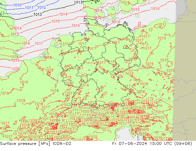 Surface pressure ICON-D2 Fr 07.06.2024 15 UTC