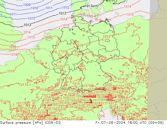 pression de l'air ICON-D2 ven 07.06.2024 18 UTC