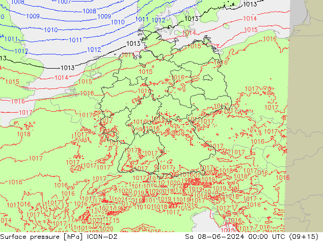 Surface pressure ICON-D2 Sa 08.06.2024 00 UTC