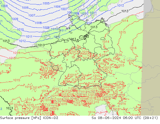 Surface pressure ICON-D2 Sa 08.06.2024 06 UTC