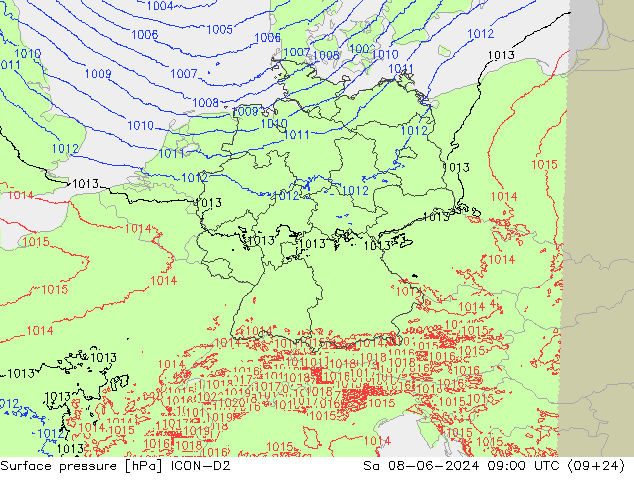 Bodendruck ICON-D2 Sa 08.06.2024 09 UTC