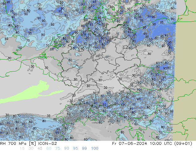 RH 700 hPa ICON-D2 Fr 07.06.2024 10 UTC