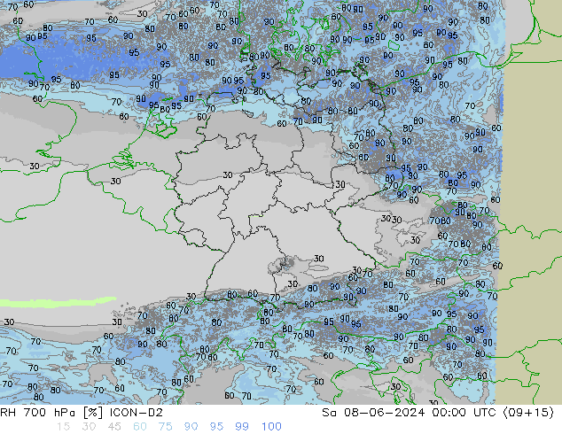 Humidité rel. 700 hPa ICON-D2 sam 08.06.2024 00 UTC