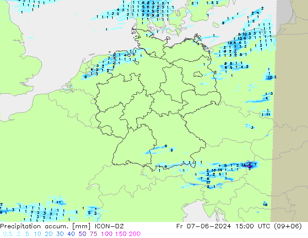 Precipitation accum. ICON-D2 ven 07.06.2024 15 UTC