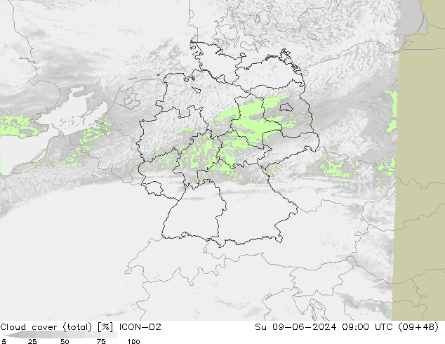 Bewolking (Totaal) ICON-D2 zo 09.06.2024 09 UTC