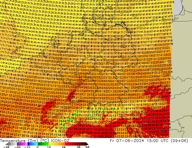 mapa temperatury (2m) ICON-D2 pt. 07.06.2024 15 UTC