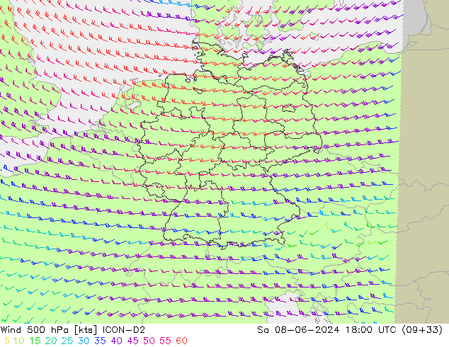 Rüzgar 500 hPa ICON-D2 Cts 08.06.2024 18 UTC