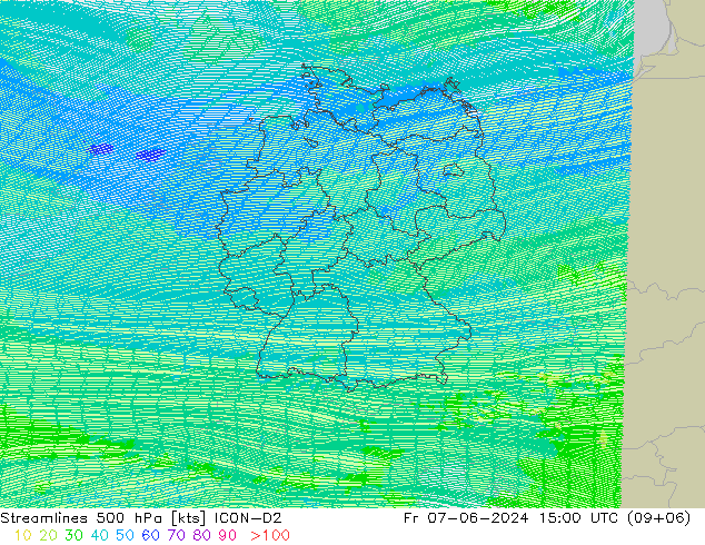 Streamlines 500 hPa ICON-D2 Fr 07.06.2024 15 UTC