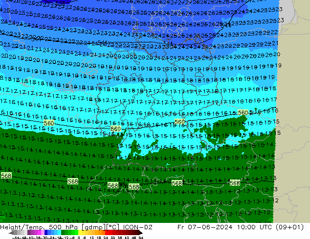 Yükseklik/Sıc. 500 hPa ICON-D2 Cu 07.06.2024 10 UTC