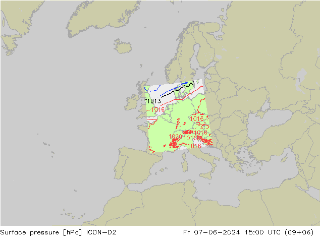 Surface pressure ICON-D2 Fr 07.06.2024 15 UTC