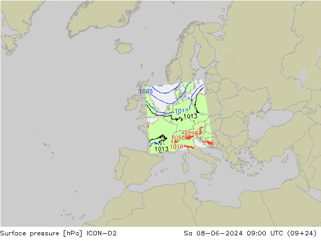 Bodendruck ICON-D2 Sa 08.06.2024 09 UTC