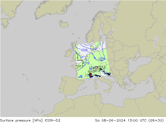 Bodendruck ICON-D2 Sa 08.06.2024 15 UTC