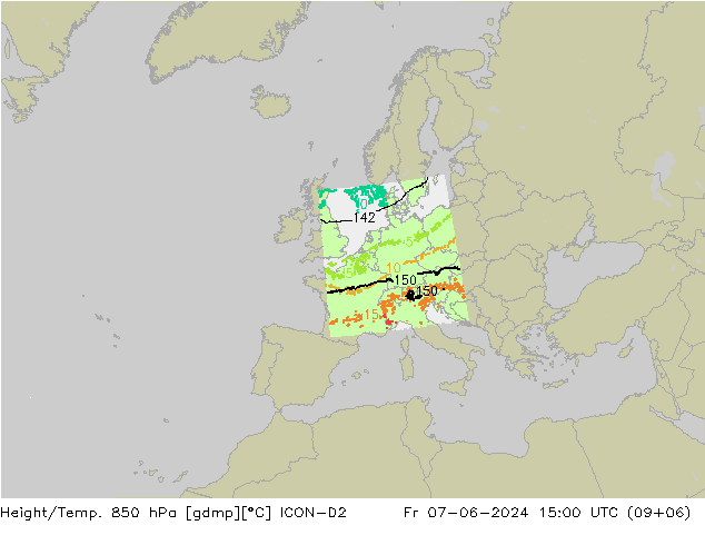 Height/Temp. 850 hPa ICON-D2 pt. 07.06.2024 15 UTC