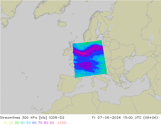 Rüzgar 300 hPa ICON-D2 Cu 07.06.2024 15 UTC