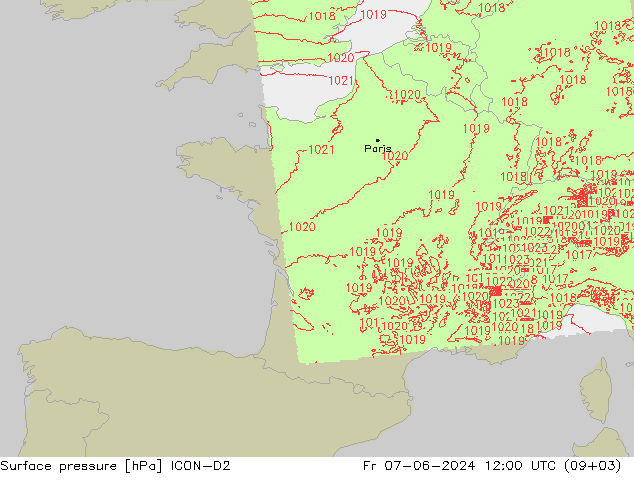 Bodendruck ICON-D2 Fr 07.06.2024 12 UTC