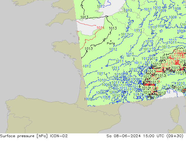 Luchtdruk (Grond) ICON-D2 za 08.06.2024 15 UTC