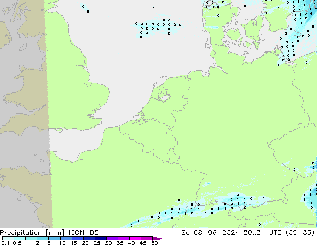 Niederschlag ICON-D2 Sa 08.06.2024 21 UTC