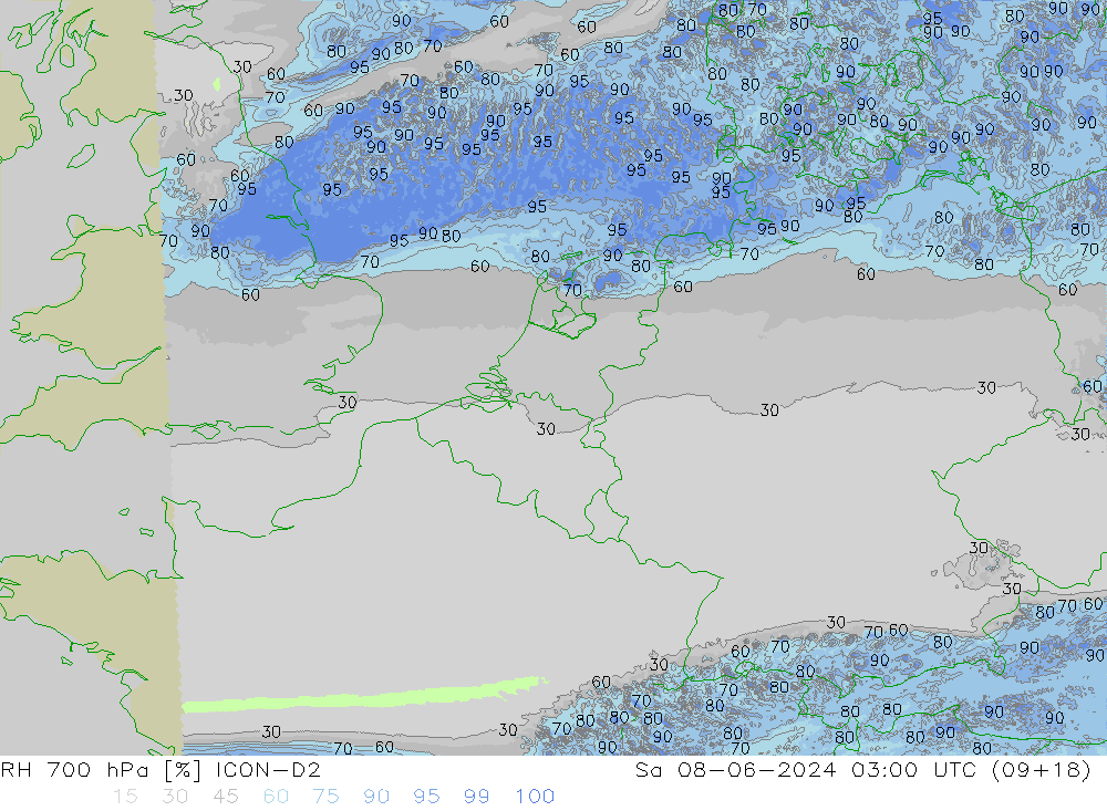 RH 700 hPa ICON-D2 So 08.06.2024 03 UTC