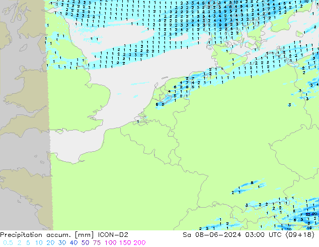 Precipitation accum. ICON-D2 so. 08.06.2024 03 UTC