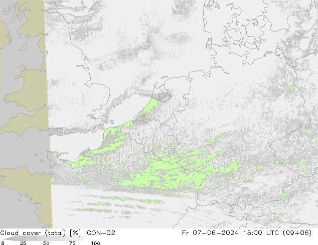 Nubi (totali) ICON-D2 ven 07.06.2024 15 UTC