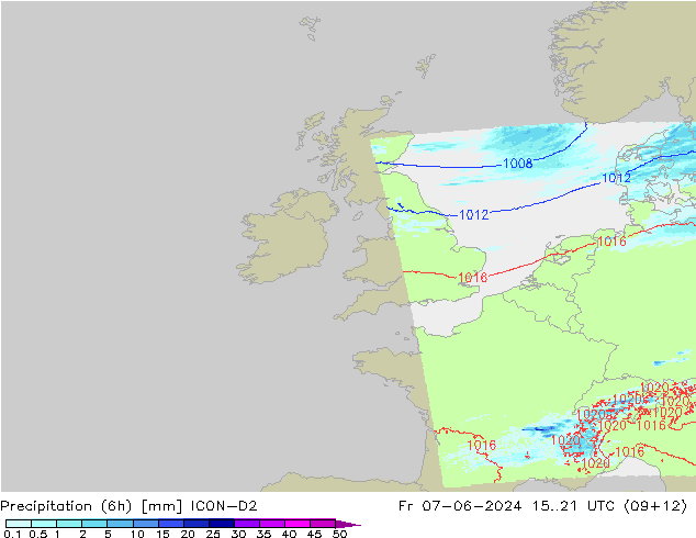 Precipitation (6h) ICON-D2 Fr 07.06.2024 21 UTC