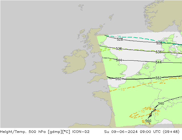 Yükseklik/Sıc. 500 hPa ICON-D2 Paz 09.06.2024 09 UTC