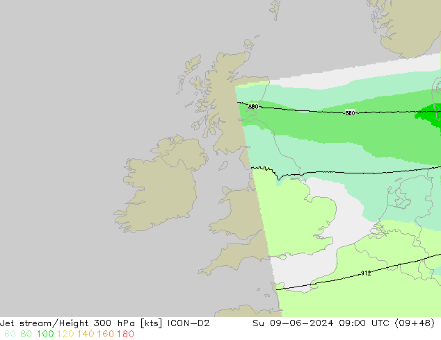 Prąd strumieniowy ICON-D2 nie. 09.06.2024 09 UTC